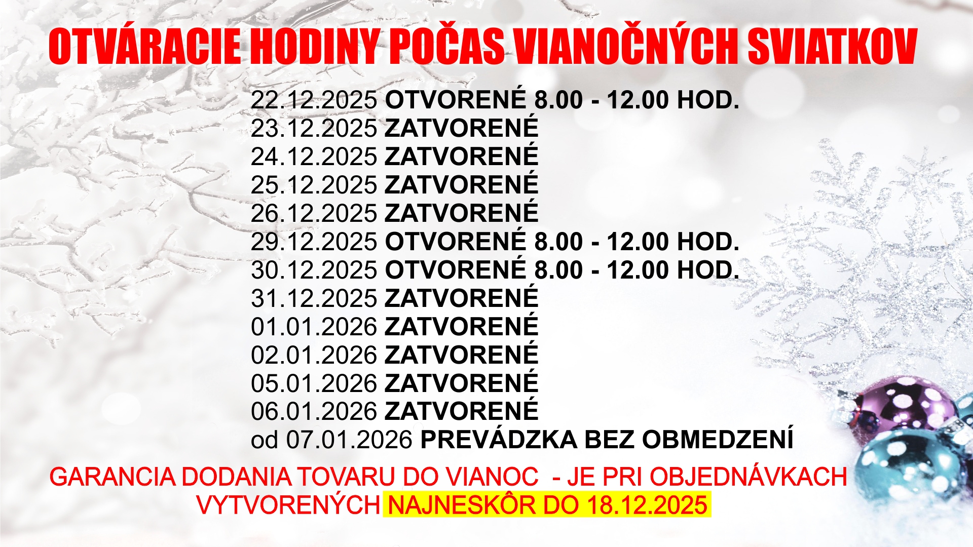 Otváracie hodiny 2025/2026